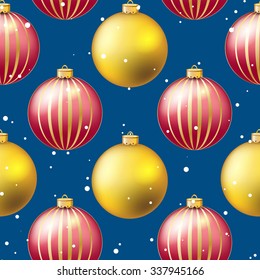 Christmas ball pattern, New year decorations. vector. Wallpaper with bow and ribbon. Sparkles and bokeh. Shiny and glowing