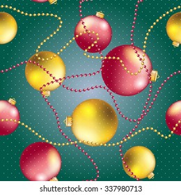 Christmas ball pattern, New year decorations. vector. Wallpaper with bow and ribbon. Sparkles and bokeh. Shiny and glowing