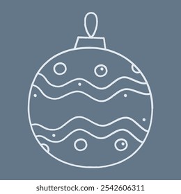 Christmas ball with a pattern of wavy lines and circles. Doodle color clipart illustration.