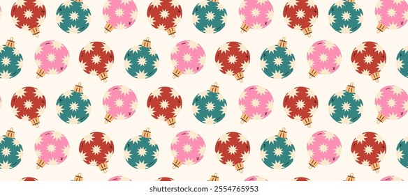 Christmas ball pattern. Xmas toy repeating backgound. Winter holidays  ornament.