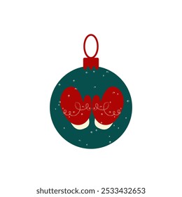  Bola de Natal com uma imagem de luvas vermelhas.Natal decoração.Vetor ilustração isolada em um fundo branco.