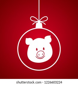 Christmas ball with pig pattern. Chinese New Year 2019 symbol. Vector illustration.