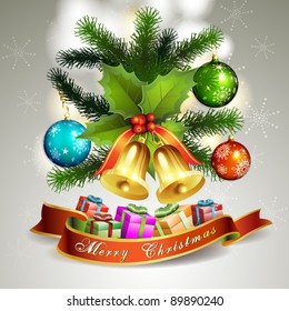 Christmas ball with pine tree and bells