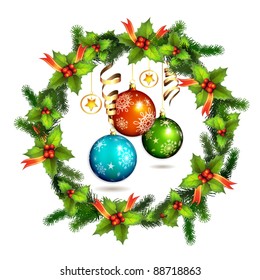 Christmas ball with pine tree branch
