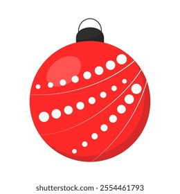 Christmas ball with polka dot pattern isolated on white background. Vector element for design, decor, sticker.
