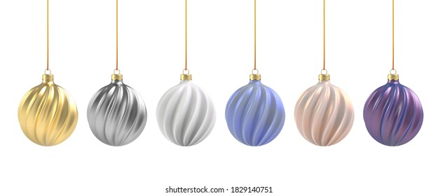 Christmas ball in realistic style on white background. Gold, silver and white round spiral. Vector illustration