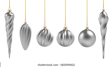 Christmas ball in realistic style on white background. Silver  vertical spiral. Vector illustration