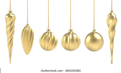 Christmas ball in realistic style on white background. Gold vertical spiral. Vector illustration