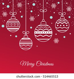 Christmas ball. Christmas red background. Christmas flat design. Holiday card.