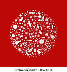 Christmas Ball And Red Background, Vector Illustration
