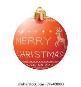 Christmas ball. Red ball Isolated on white background. Merry Christmas. Vector illustration.