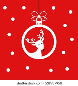Christmas ball with reindeer card illustration