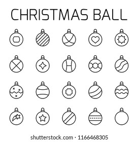 Christmas ball related vector icon set. Well-crafted sign in thin line style with editable stroke. Vector symbols isolated on a white background. Simple pictograms.
