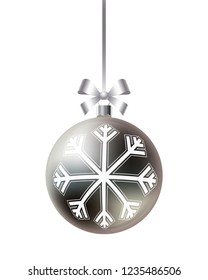 Christmas ball with ribbon and bow isolated on a white background. New Year decoration. Realistic vector illustration.