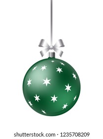 Christmas ball with ribbon and bow isolated on a white background. New Year decoration. Realistic vector illustration.