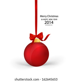 Christmas ball with ribbon and bow, vector illustration.