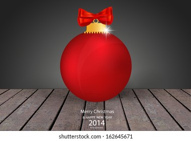 Balón de Navidad con cinta y arco, ilustración vectorial.