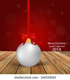 Christmas ball with ribbon and bow, vector illustration.