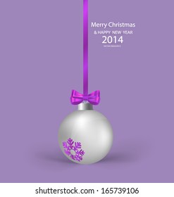 Weihnachtsball mit Band und Bogen, Vektorgrafik.