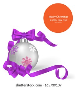 Christmas ball with ribbon and bow, vector illustration.