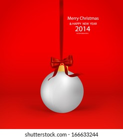 Christmas ball with ribbon and bow, vector illustration.
