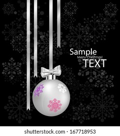 Christmas ball with ribbon and bow, vector illustration.