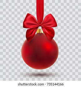 christmas ball with ribbon and bow, vector illustration