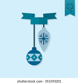 Christmas Ball With Ribbon. Monochrome color. Single Flat Icon . Vector