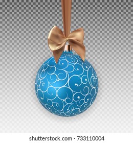 Christmas Ball with Ball and Ribbon on Transparent Background Vector Illustration EPS10