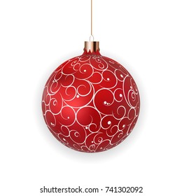 Christmas Ball with Ball and Ribbon on White Background Vector Illustration EPS10