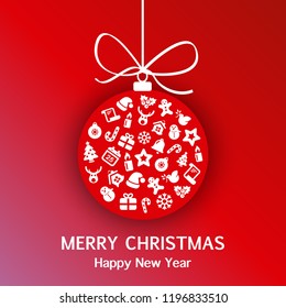christmas ball with ribbon, trio-tone background