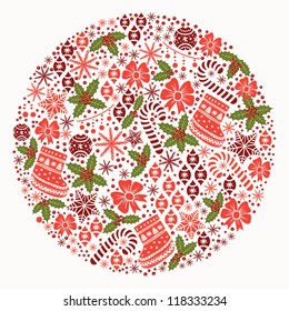 Christmas ball. Round christmas pattern