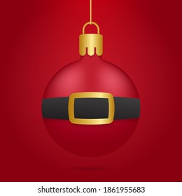 Christmas ball with santa claus belt pattern on red background.  Christmas season and Happy new year season. Vector illustration