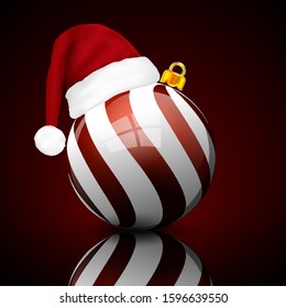 Christmas ball with santa claus hat, vector art illustration.