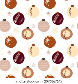 Christmas Ball Seamless Pattern Background. Cute Toys In Scandinavian Style. Vector Holiday Repeat Texture