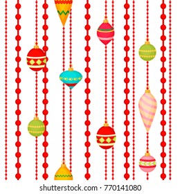 Christmas ball seamless pattern colourful winter holiday xmas decoration sphere new year festival flat design vector illustration. Festive bauble textile wrapping greeting ornament.