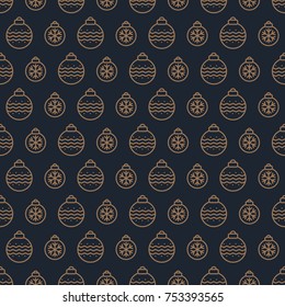 Christmas ball seamless pattern gold style on black background for christmas sale, greeting cards, product promotion, web and marketing material, decoration. Vector Illustration
