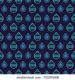 Christmas ball seamless pattern neon style on black background for product promotion, christmas sale, greeting cards, web and marketing material, decoration. Vector Illustration