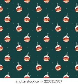 Christmas ball seamless pattern on dark green color background