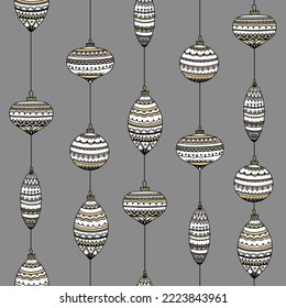 Christmas ball seamless pattern in vintage style with various pattern of ball such as stripe, snowflake, star