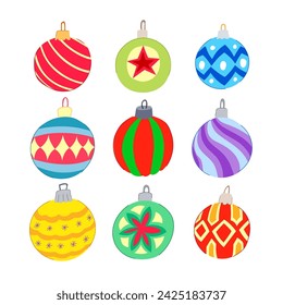 christmas ball set cartoon. year snow, glass tree, ornament element christmas ball sign. isolated symbol vector illustration