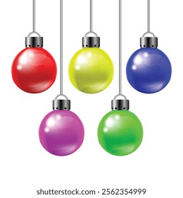 Christmas Ball, set of Christmas decorations with background Vector illustration, red, yellow, blue, green and purple color