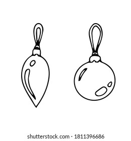 Christmas ball set in doodle style isolated icons