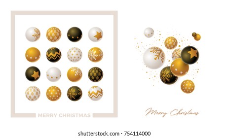 Christmas ball set. Gold, white and black. Make your own design.