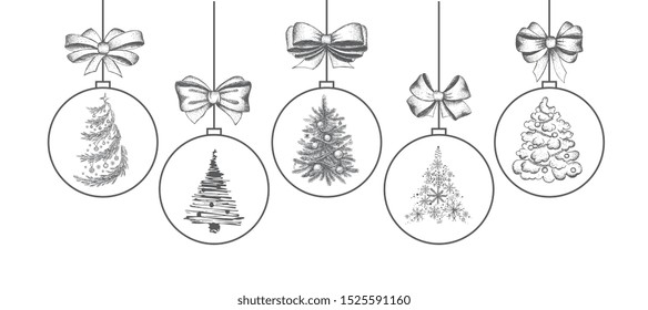 Christmas ball set. Hand drawn illustration.