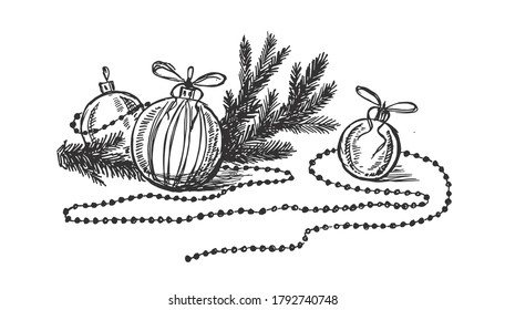 Christmas ball set. Hand drawn illustration.	