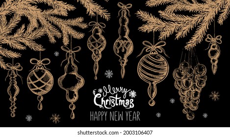 Christmas ball set. Hand drawn illustration.	