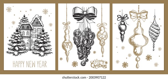 Christmas ball set. Hand drawn illustration.	

