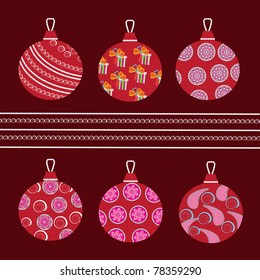 christmas ball set on red background