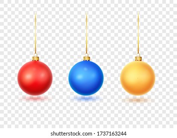 Christmas ball set. Red, Blue, Gold Christmas baubles isolated on white backgroundon white background. Christmas decorations